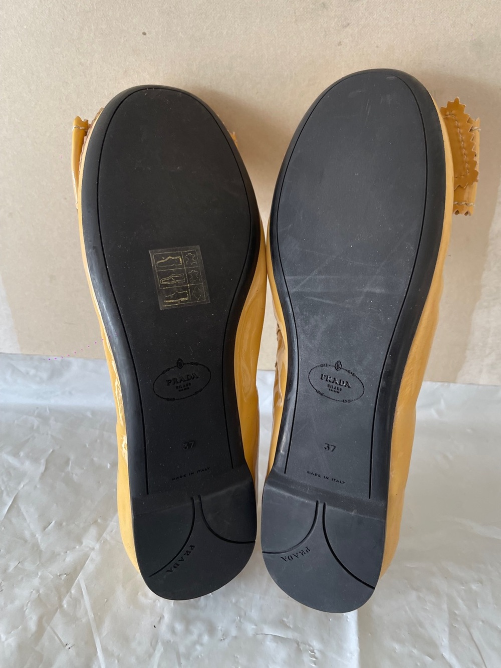 Prada Mustard Yellow Leather Bow Flats 37 - Picture 6 of 6
